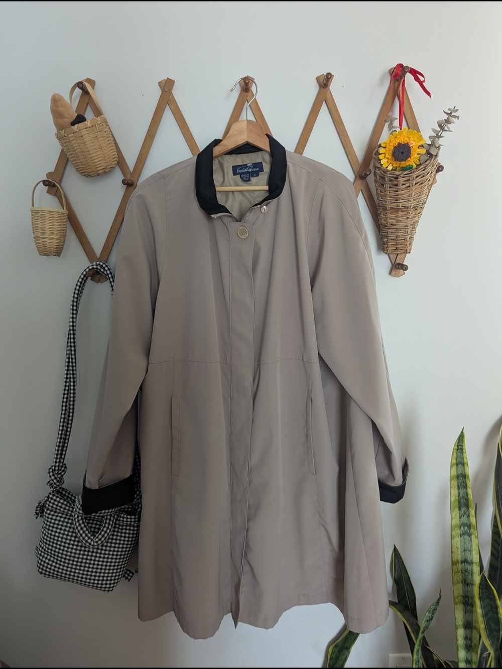 Classic Beige Trench Coat with Black Collar